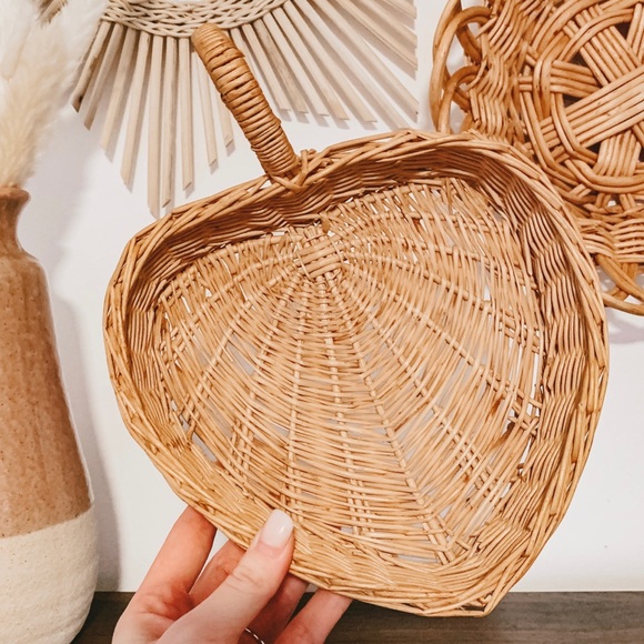 Vintage Other - Vintage Wicker Heart Shaped Handle Basket Boho